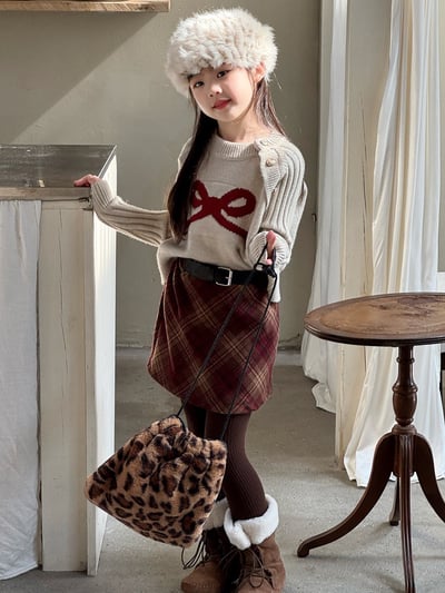 秋冬毛呢A自格紋短裙1