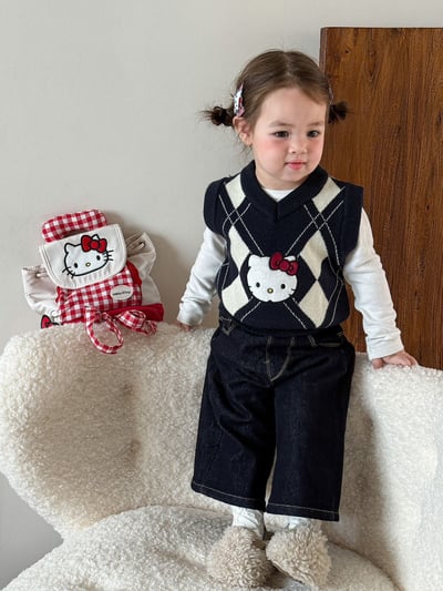 Kitty菱格針織馬甲/牛仔褲8