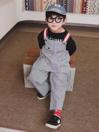 秋季日系條紋愛心吊帶褲8