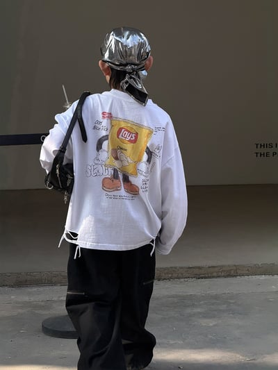韓系洋芋片印花割破上衣1