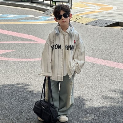 秋季寬鬆字母條紋襯衫2