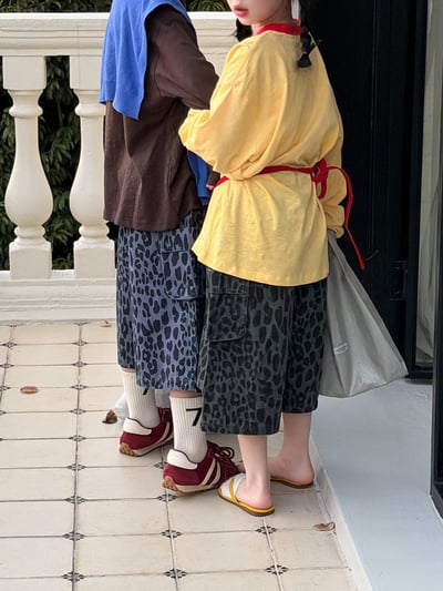 韓系豹紋寬鬆休閒七分褲5