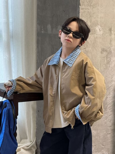 秋季拼接格紋外套3