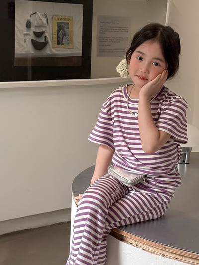 夏季條紋棉質套裝5