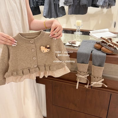 秋冬奶咖色蝴蝶結套裝2