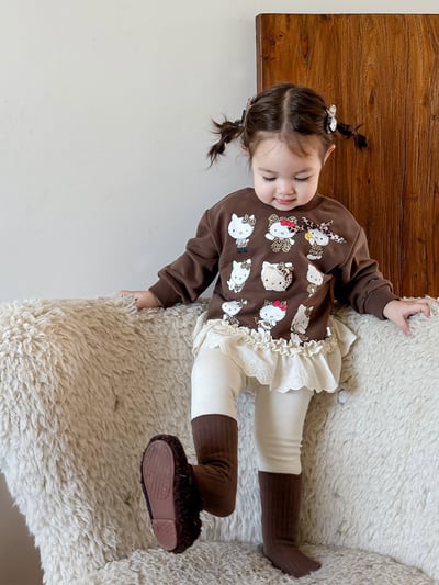 Kitty拼接花邊上衣/內搭褲2