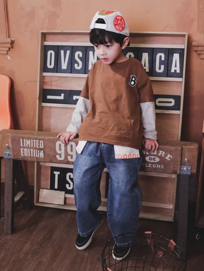 秋季日系假兩件不倒翁上衣8