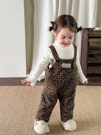 超Q豹紋下開扣吊帶褲5