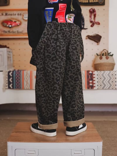 秋季日系豹紋吊帶褲5