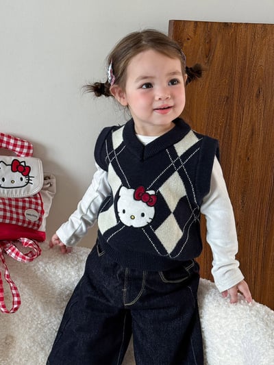 Kitty菱格針織馬甲/牛仔褲5