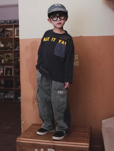 秋季日系撞色口袋牛仔褲2