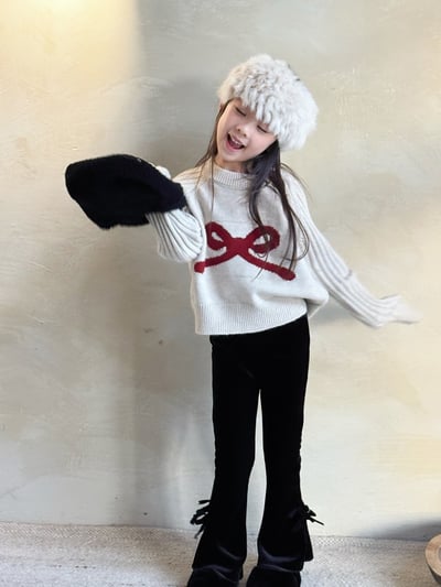 秋冬絲絨蝶結喇叭褲2