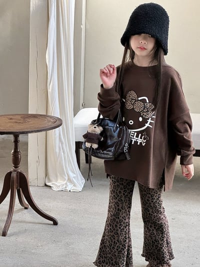 秋冬豹紋加絨喇叭褲1