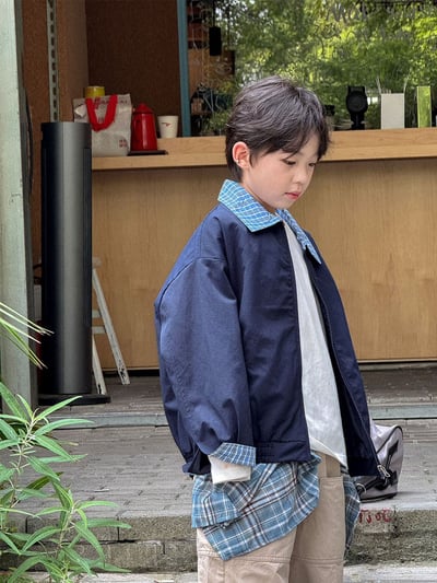 秋季拼接格紋外套9