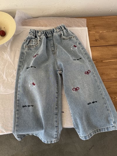 韓系刺繡KT蝴蝶結直筒牛仔褲9