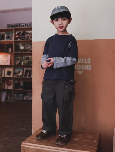 秋季日系假兩件不倒翁上衣6