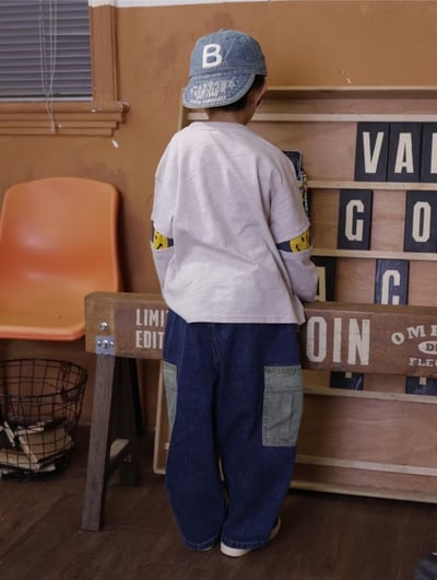 秋季日系撞色口袋牛仔褲6