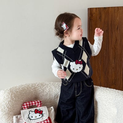 Kitty菱格針織馬甲/牛仔褲4