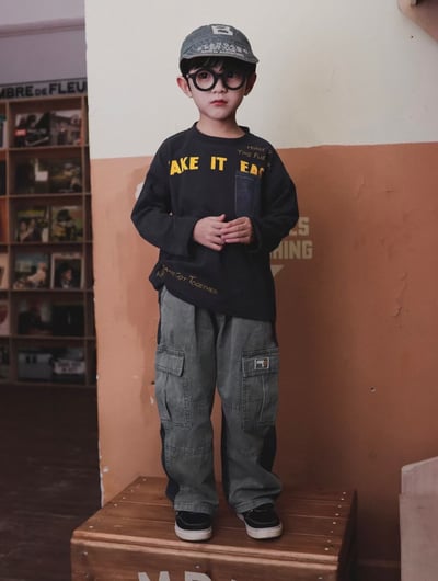 秋季日系撞色口袋牛仔褲7