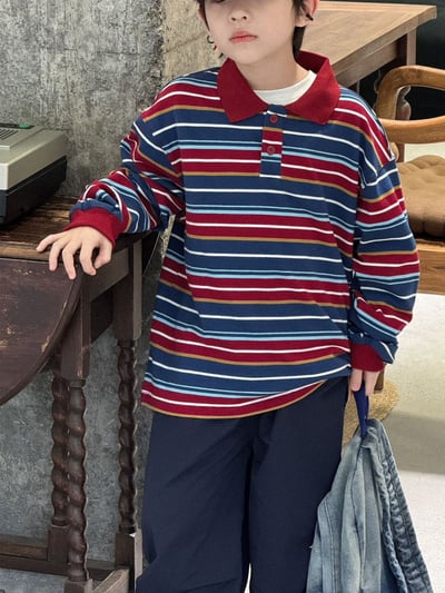 秋季復古條紋POLO衫2