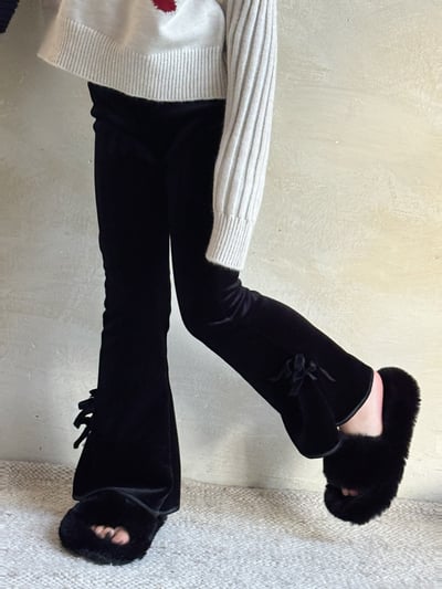 秋冬絲絨蝶結喇叭褲5