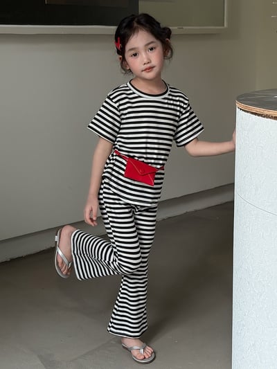 夏季條紋棉質套裝1