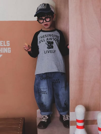 秋季日系拼接小象上衣2