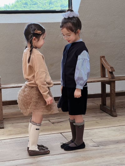 秋季拼接格子小腿襪2