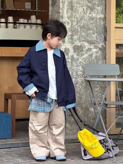 秋季拼接格紋外套8