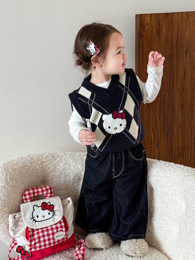 Kitty菱格針織馬甲/牛仔褲6