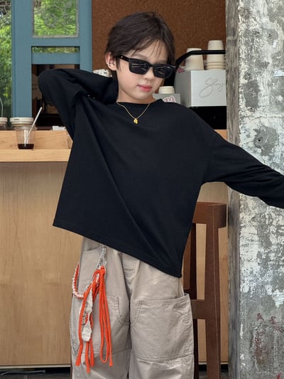 秋季純色棉質圓領上衣4