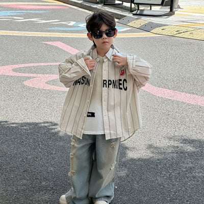 秋季寬鬆字母條紋襯衫6