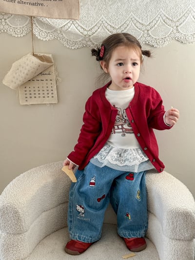 Kitty拼接蕾絲上衣/刺繡牛仔褲6