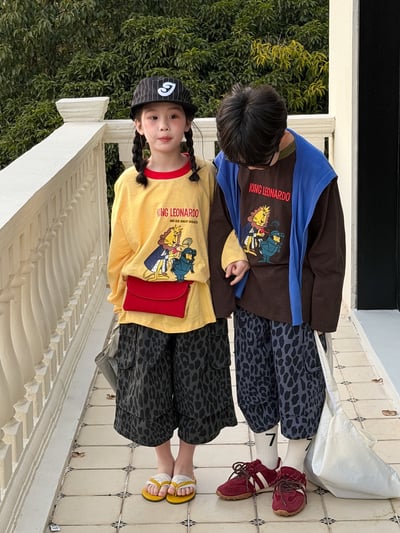韓系豹紋寬鬆休閒七分褲1