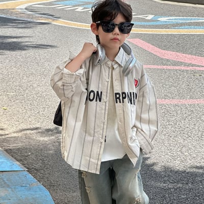 秋季寬鬆字母條紋襯衫4