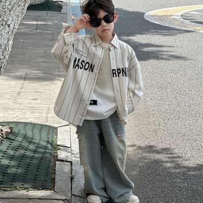 秋季寬鬆字母條紋襯衫9