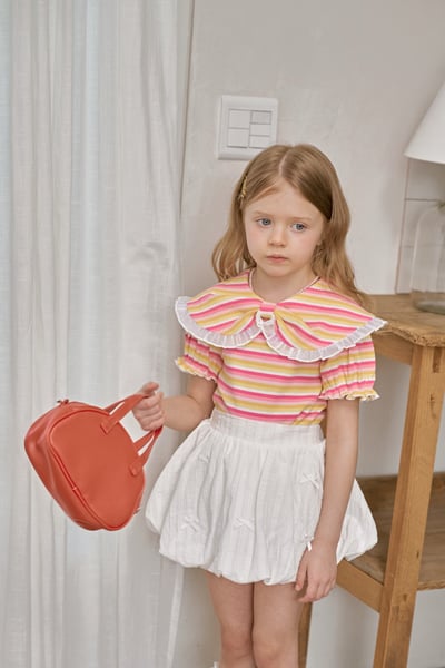 042211條紋花邊翻領上衣2