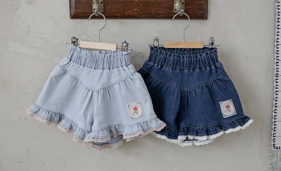 032321玫瑰花貼布牛仔短褲(兩色)1