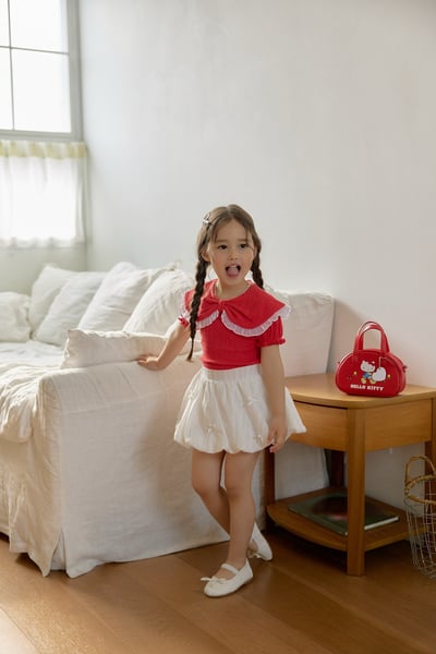 042210紅色花邊翻領上衣5