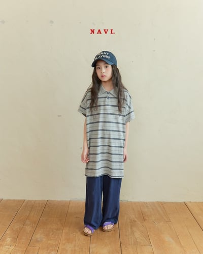 041531翻領條紋連身裙(兩色)4