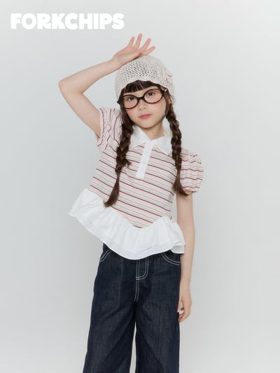 042015翻領條紋造型上衣(兩色)1