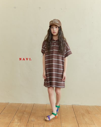 041531翻領條紋連身裙(兩色)11