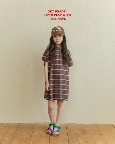 041531翻領條紋連身裙(兩色)8