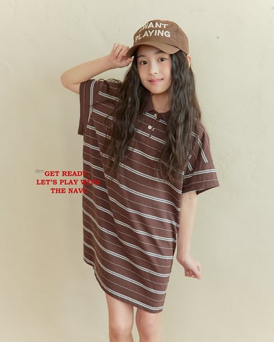 041531翻領條紋連身裙(兩色)1