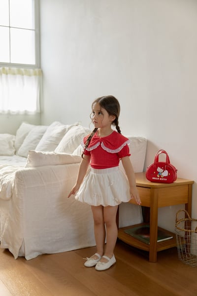 042210紅色花邊翻領上衣4