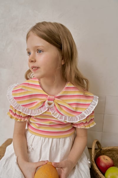 042211條紋花邊翻領上衣4