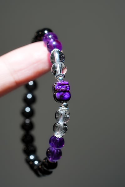 【紫金守護．權威轉化】 Rosa.G 舒俱萊貔貅 x 金運石 x 紫水晶 x 黑髮晶設計手鍊10