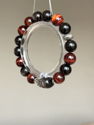 【雷霆鎮煞】 Rosa.G 曜影赤刃｜銀曜石紅虎眼神獸貔貅 手鍊3