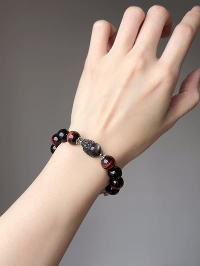 【雷霆鎮煞】 Rosa.G 曜影赤刃｜銀曜石紅虎眼神獸貔貅 手鍊6