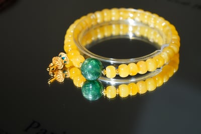 【法輪常轉．富貴安康】 Rosa.G 蜜蠟 x 綠祖母晶 x 純銀包金轉經輪設計手鍊8